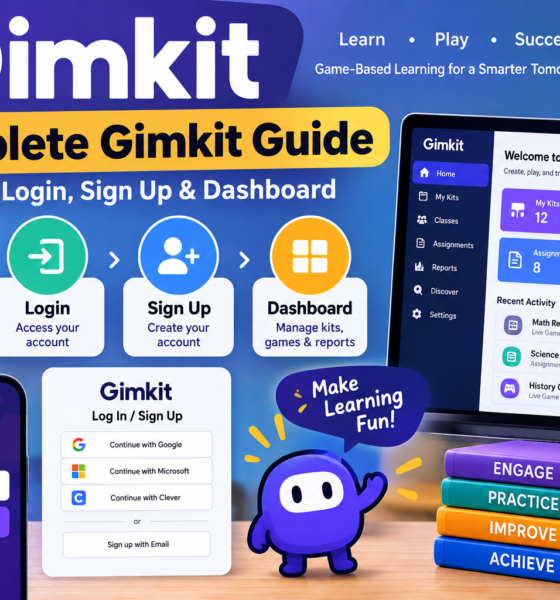 Complete Gimkit Guide showing codes login sign up process and dashboard interface