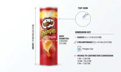 Pringles can dimensions showing standard height, size, and diameter