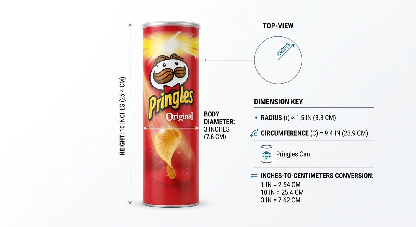 Pringles can dimensions showing standard height, size, and diameter