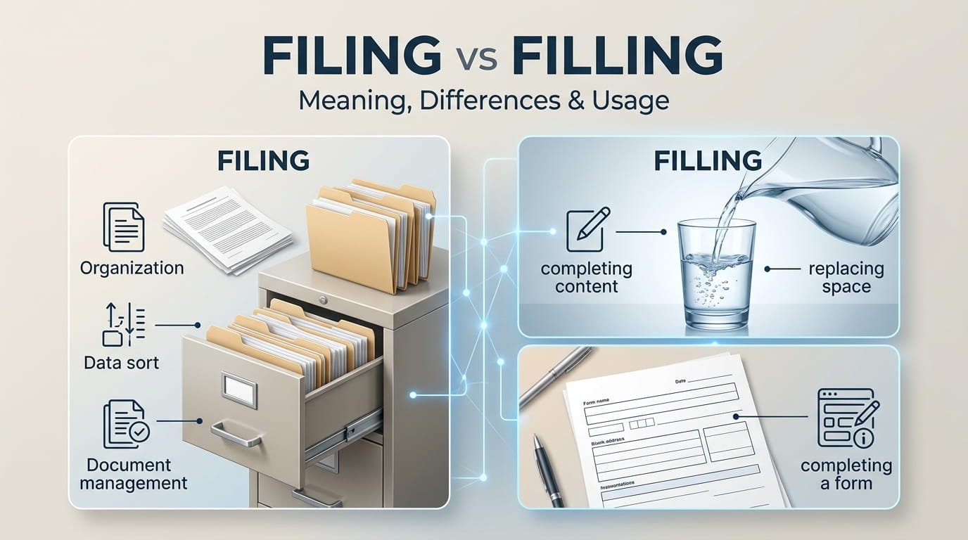 Filing vs Filling meaning, differences, and usage explained