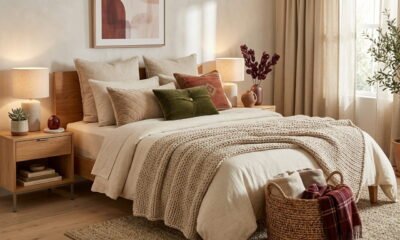 20 cozy bedroom ideas with warm colors, layered bedding, and soft lighting