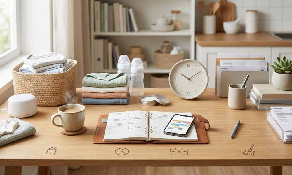 Time management tips for new parents organizing daily baby care