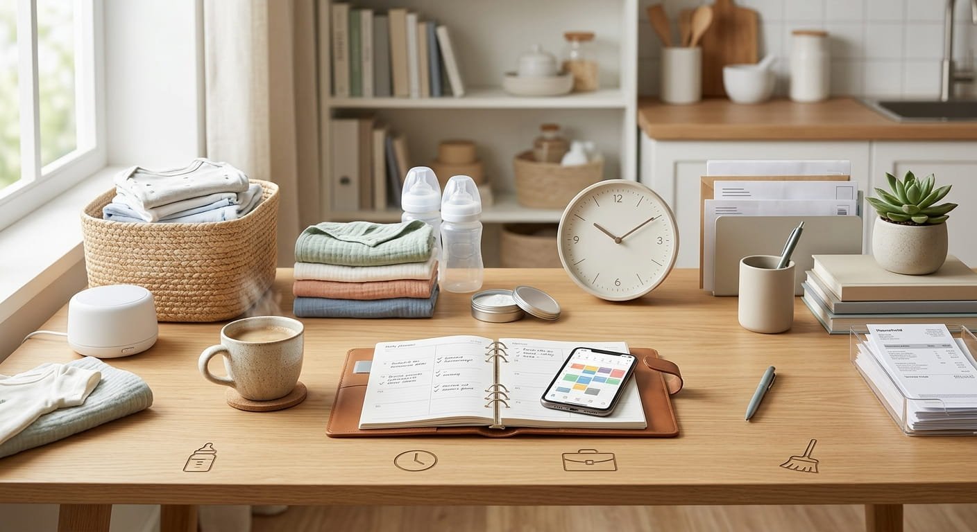 Time management tips for new parents organizing daily baby care